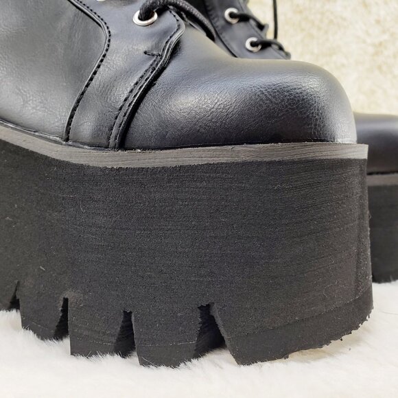Ashes Black Matte Platform Goth Punk Mid Calf Combat Boots - Picture 6 of 14